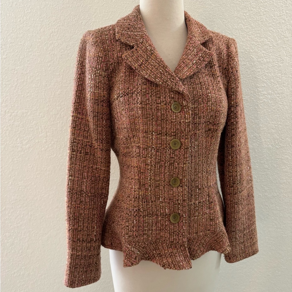 Neiman Marcus VTG 90's Multicolored Tweed Flare Ruffle‎ Blazer Women's Sz. 6